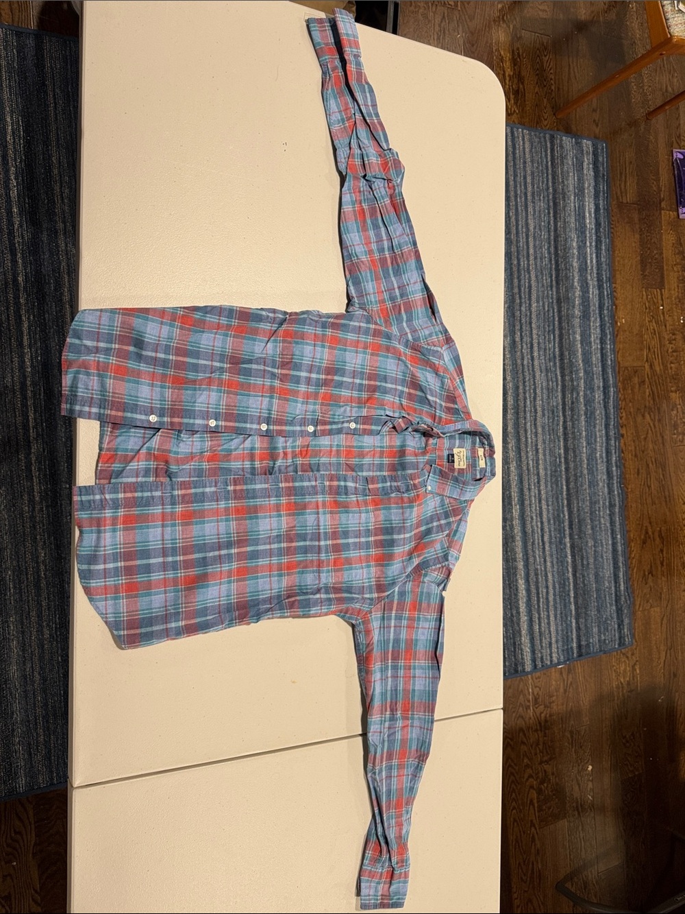 J. Crew Blue and Red Plaid Cotton Button-Down Shirt